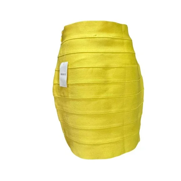 Hervé Léger for Forever 21 Yellow Bandage Mini Skirt Women’s Size XL NWT Bodycon - Picture 2 of 7